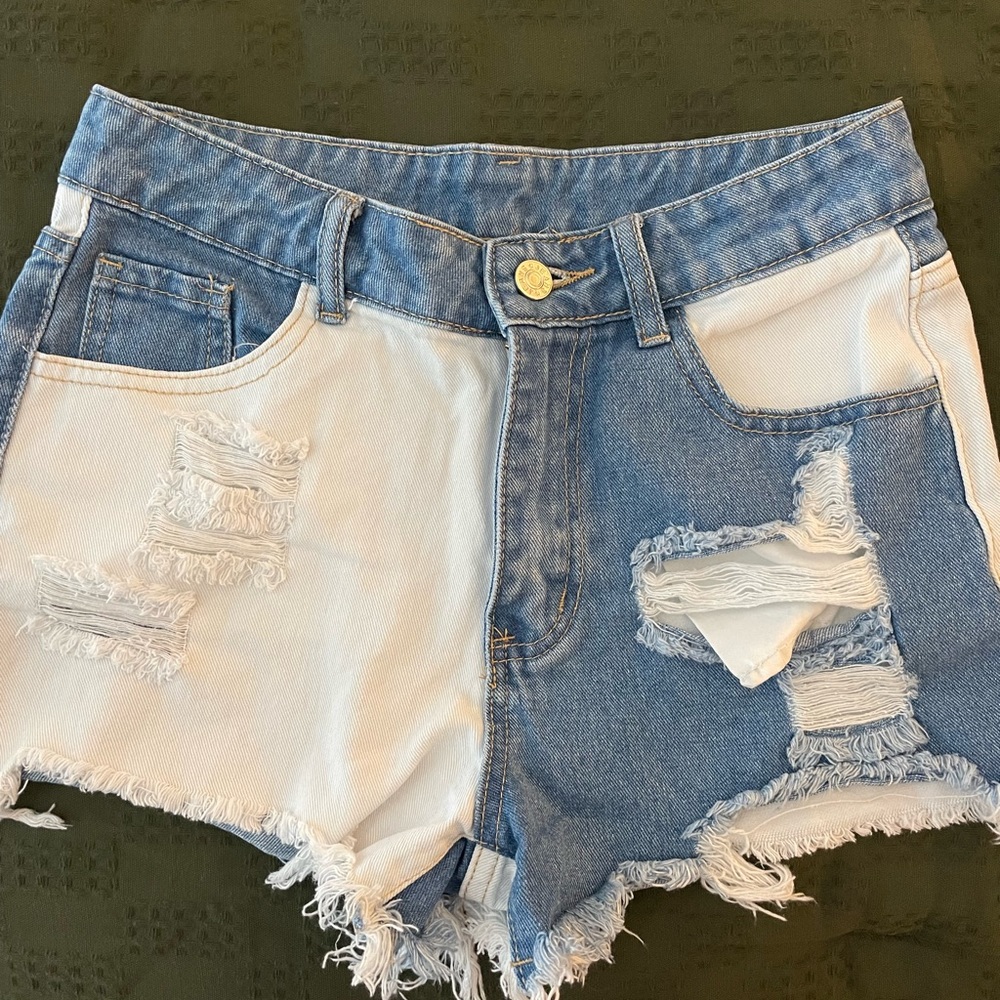 Half White/Half Blue Jean Shorts
